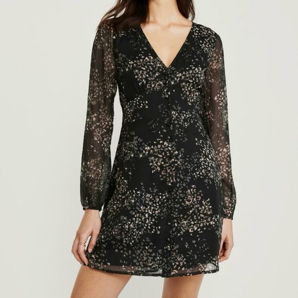 Abercrombie & Fitch Black Patterned Longsleeve Dress Size Small - Picture 1 of 11